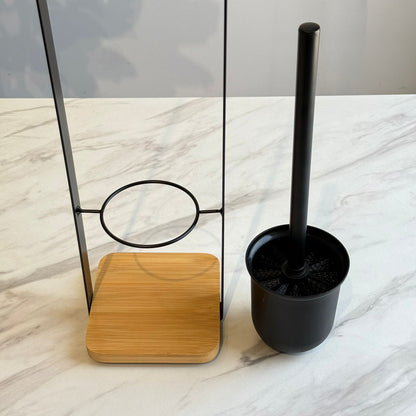 Modern Toilet Brush Holder Stand with Wooden Base