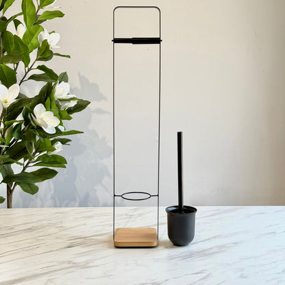 Modern Toilet Brush Holder Stand with Wooden Base