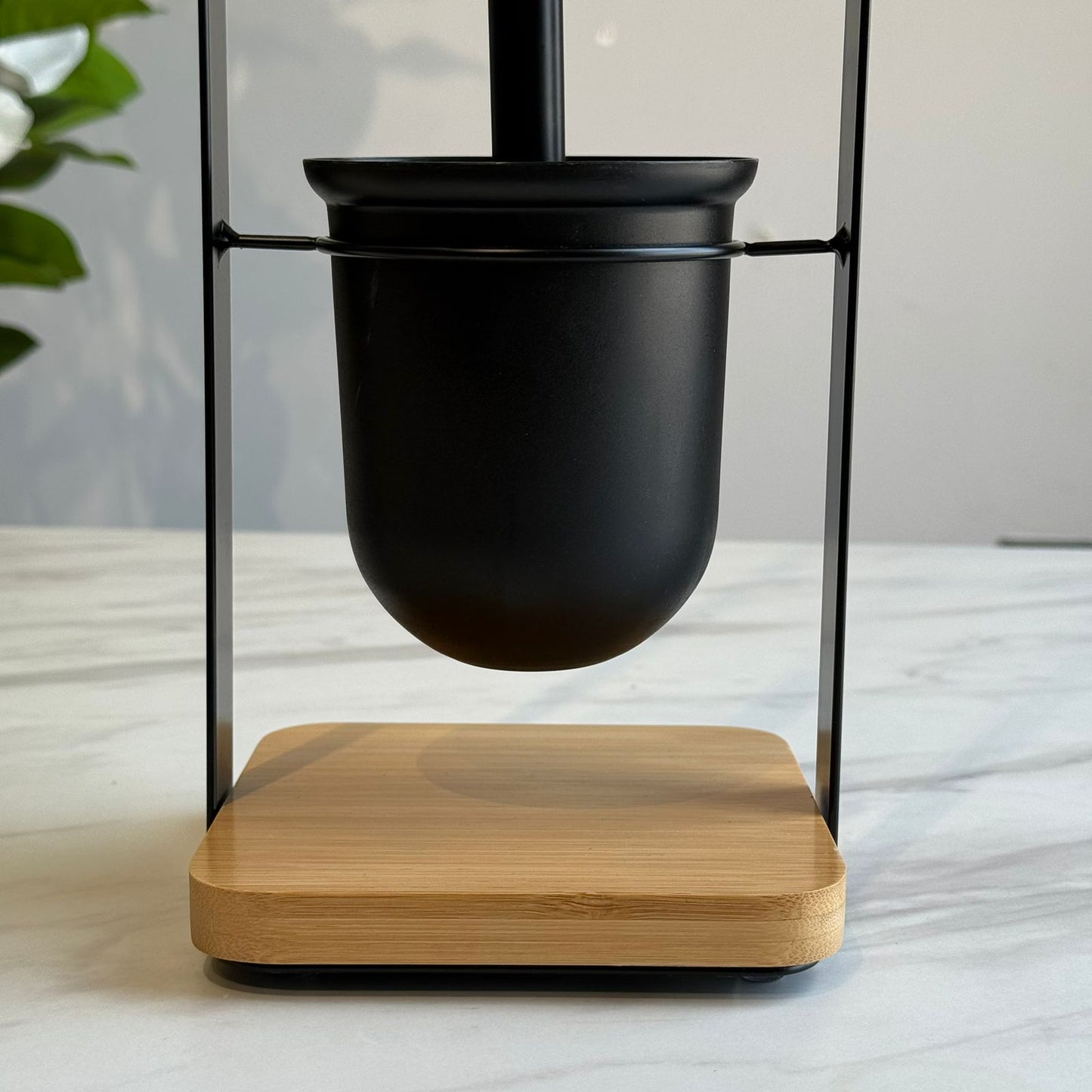 Modern Toilet Brush Holder Stand with Wooden Base