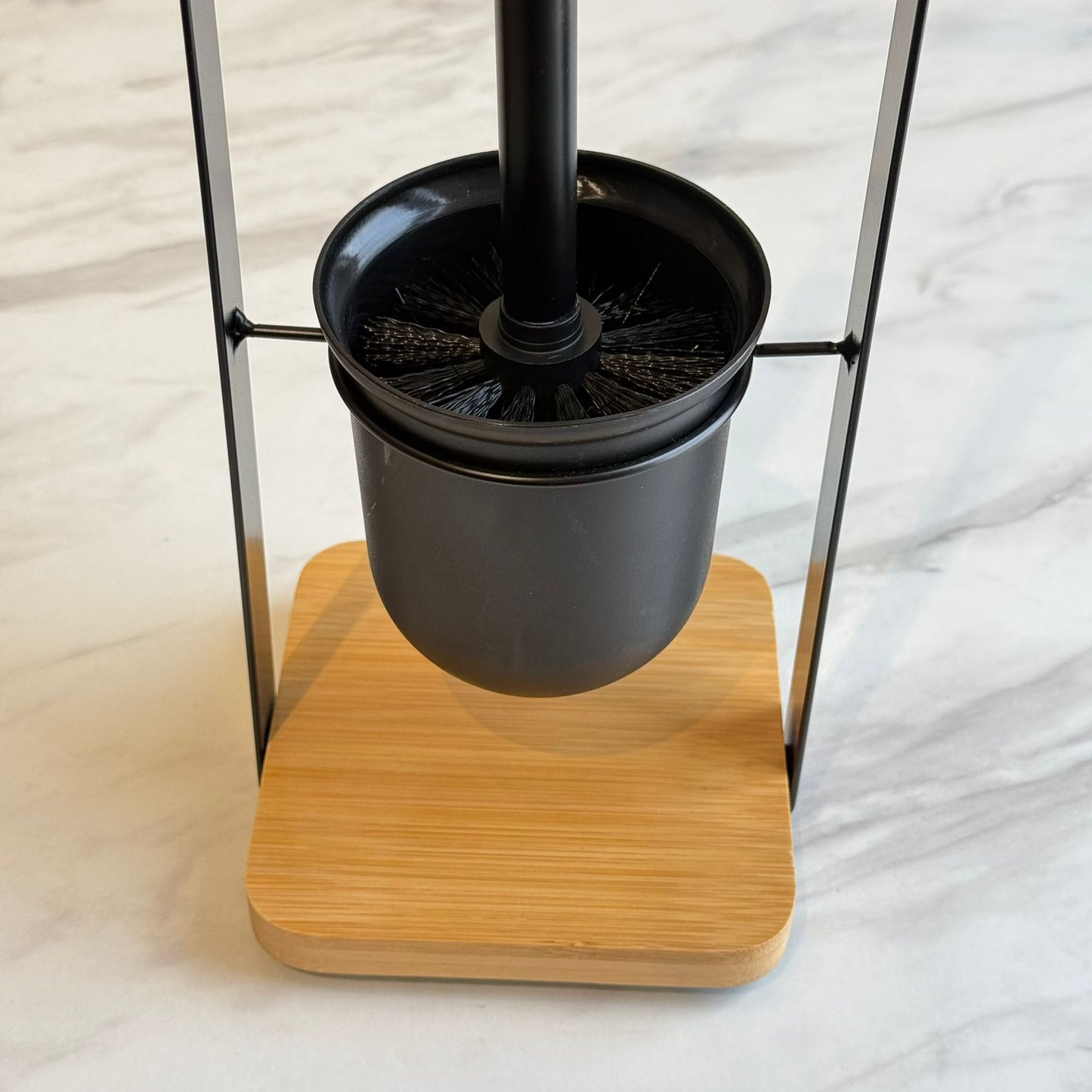 Modern Toilet Brush Holder Stand with Wooden Base