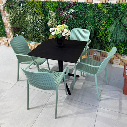 Modern Outdoor Dining Table & Chair Set - Black & Green