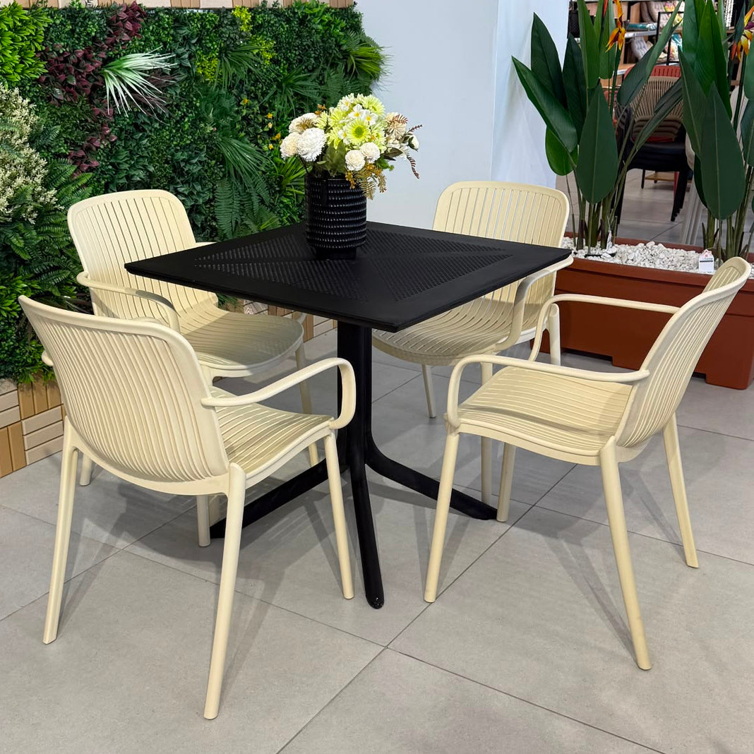 Modern Outdoor Dining Table & Chair Set - Black & Light Yellow