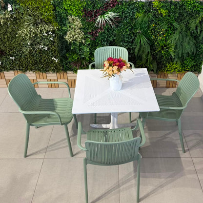 Modern Outdoor Dining Table & Chair Set - White & Light Green