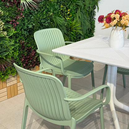 Modern Outdoor Dining Table & Chair Set - White & Light Green