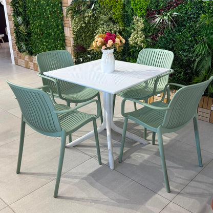 Modern Outdoor Dining Table & Chair Set - White & Light Green