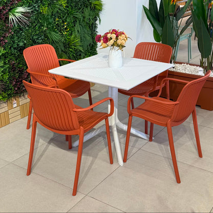 Modern Outdoor Dining Table & Chair Set - White & Orange