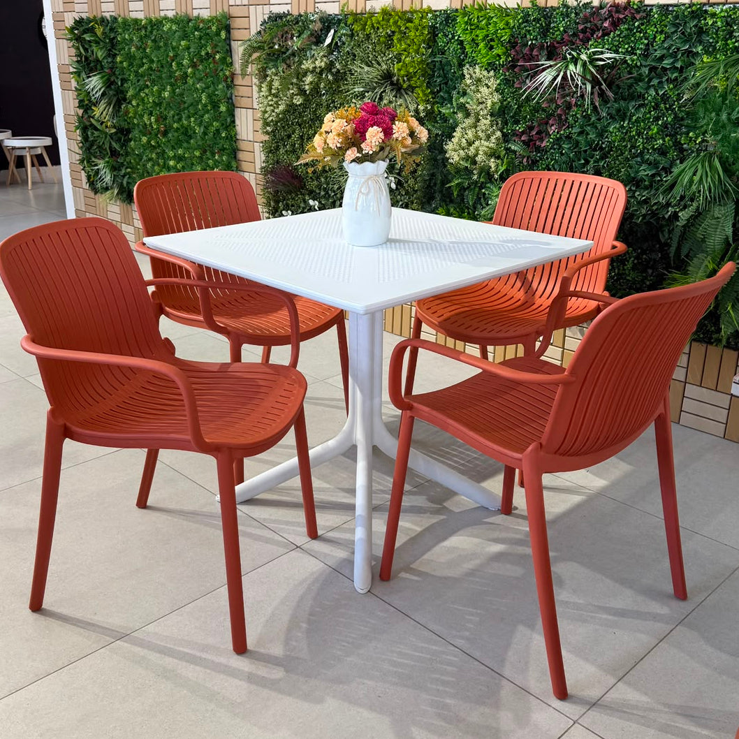 Modern Outdoor Dining Table & Chair Set - White & Orange