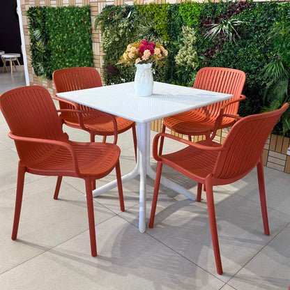 Modern Outdoor Dining Table & Chair Set - White & Orange