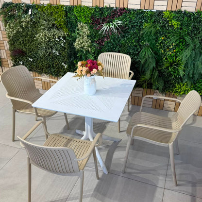 Modern Outdoor Dining Table & Chair Set - White & Beige