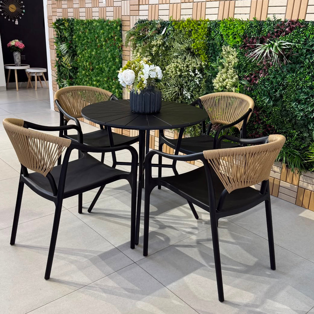 Modern Outdoor Round Table & Chair Set - Black