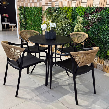 Modern Outdoor Round Table & Chair Set - Black