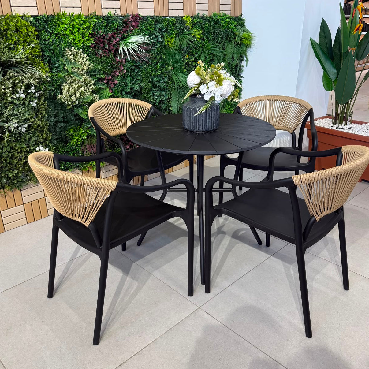 Modern Outdoor Round Table & Chair Set - Black