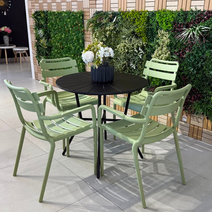 Modern Outdoor Round Table & Chair Set - Black & Light Green