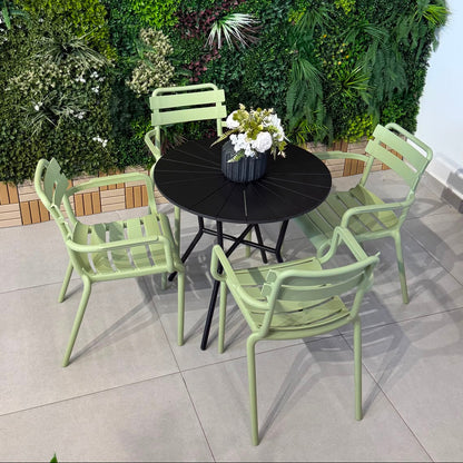 Modern Outdoor Round Table & Chair Set - Black & Light Green
