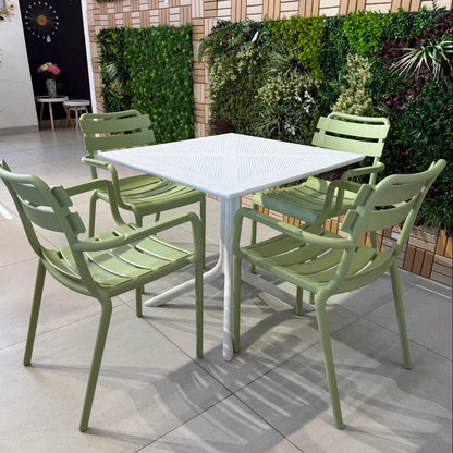 Modern Outdoor Dining Table & Chair Set - White & Light Green