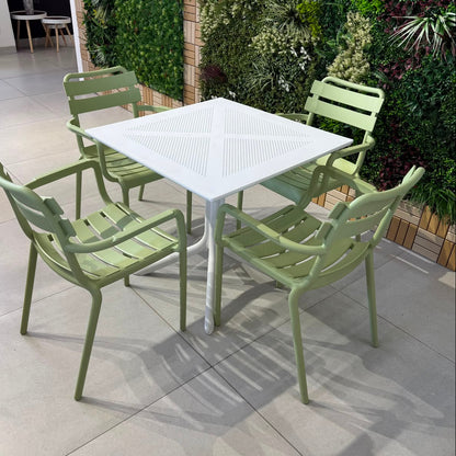 Modern Outdoor Dining Table & Chair Set - White & Light Green