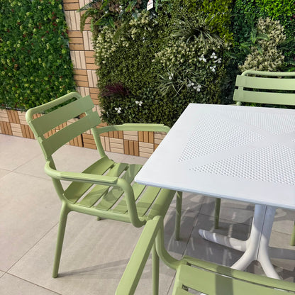 Modern Outdoor Dining Table & Chair Set - White & Light Green