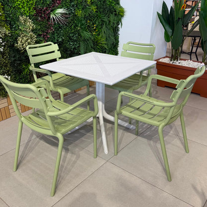 Modern Outdoor Dining Table & Chair Set - White & Light Green