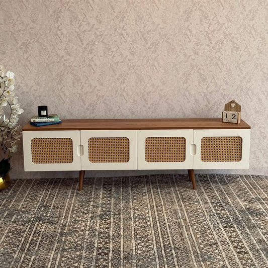 Modern Rattan TV Stand With Storage