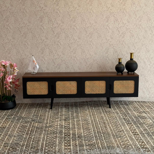 Modern Rattan TV Stand With Storage