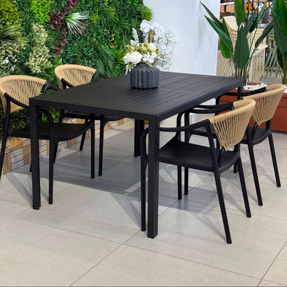 Modern Luxury Outdoor Dining Table & Chair Set - Black