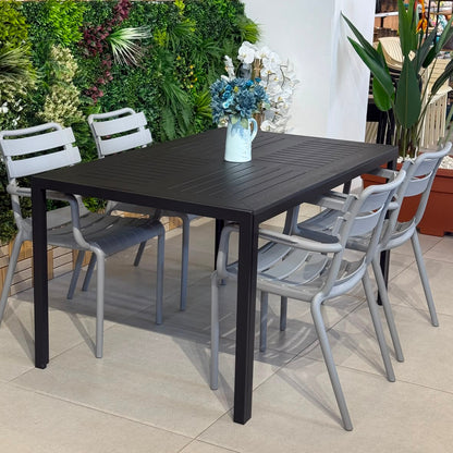 Modern Luxury Outdoor Dining Table & Chair Set - Black & Grey