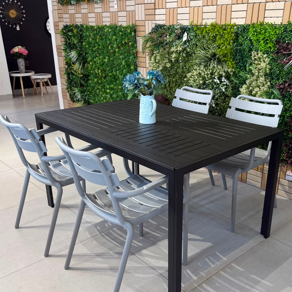 Modern Luxury Outdoor Dining Table & Chair Set - Black & Grey