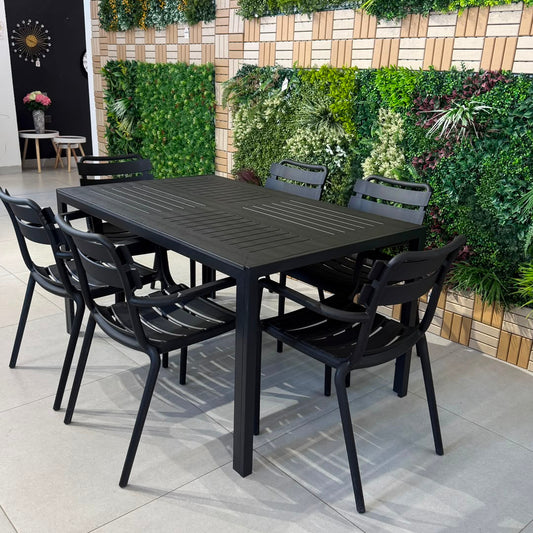 طقم طاولة طعام وكراسي خارجية فاخرة حديثة - أسود