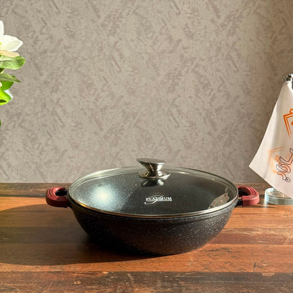 2-Sized Granite Non-Stick Cooking Pot with Glass Lid Induction Base