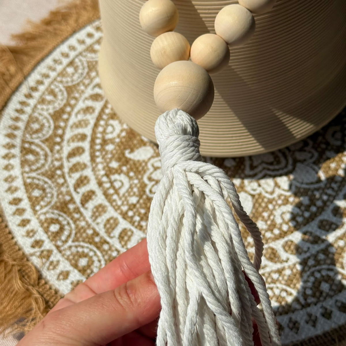 Minimalist Natural Wooden Bead Garland Accent with Tassel