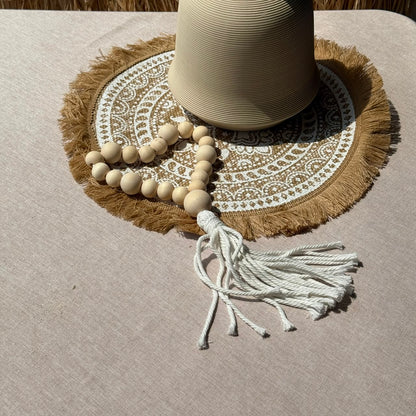 Minimalist Natural Wooden Bead Garland Accent with Tassel