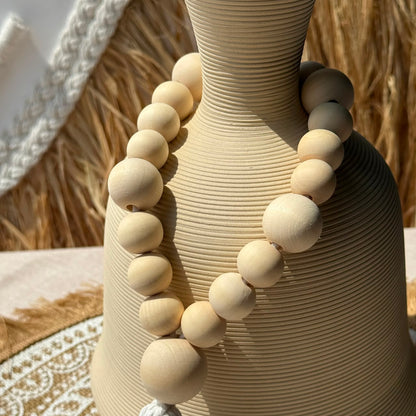 Minimalist Natural Wooden Bead Garland Accent with Tassel
