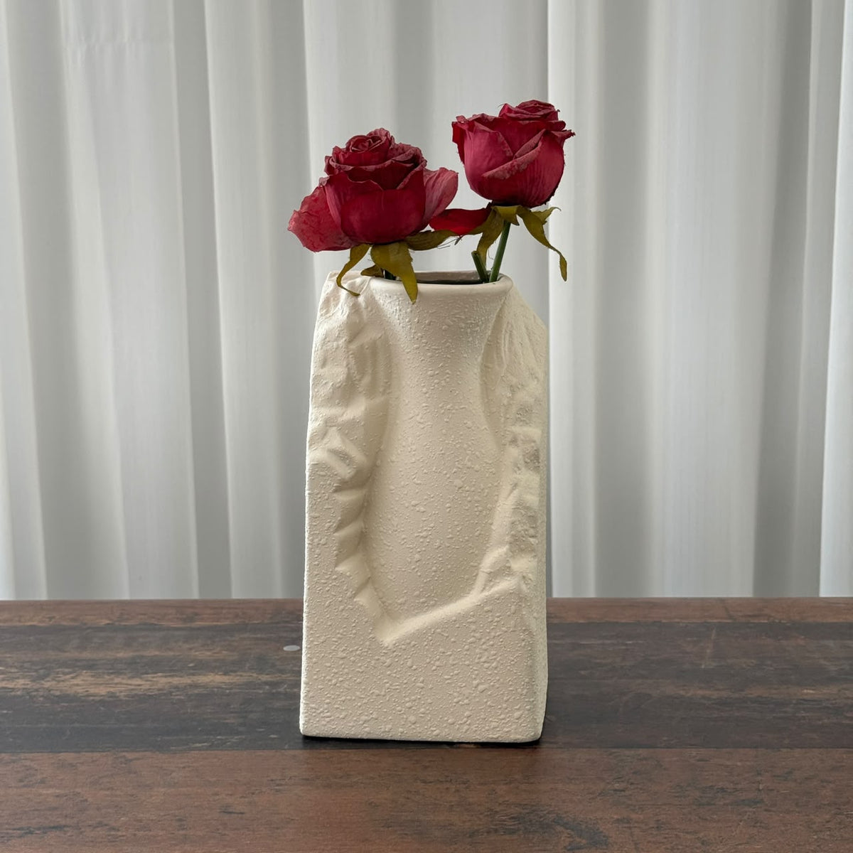 Modern Carved Stone-Look Ceramic Vase