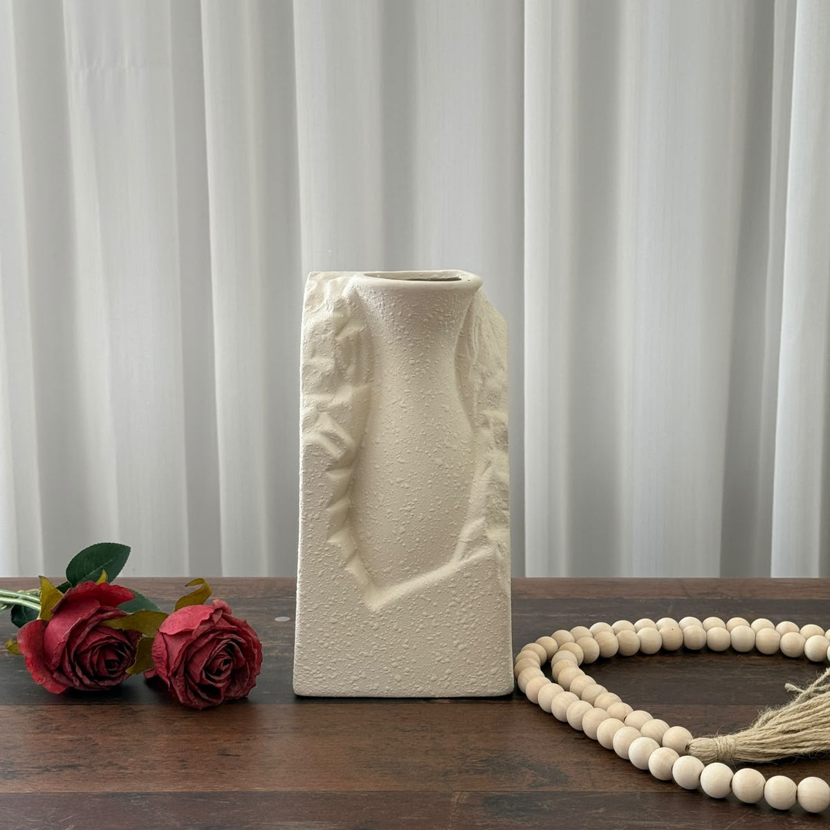 Modern Carved Stone-Look Ceramic Vase