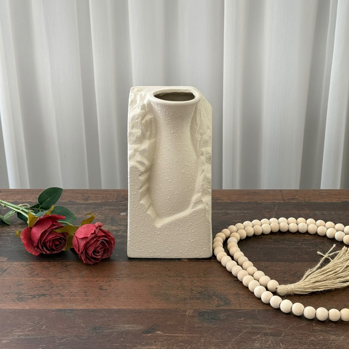 Modern Carved Stone-Look Ceramic Vase