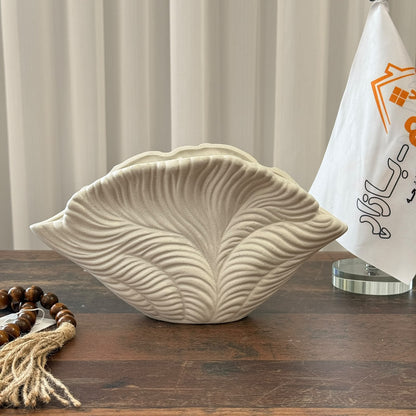 Modern Textured Leaf Fan Ceramic Decorative Vase