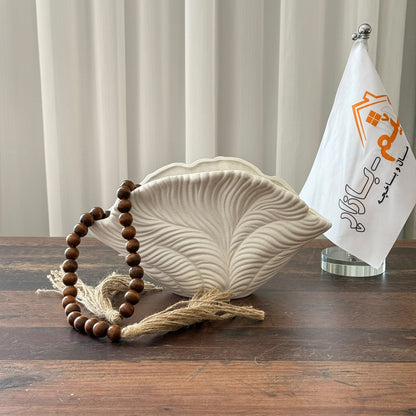 Modern Textured Leaf Fan Ceramic Decorative Vase