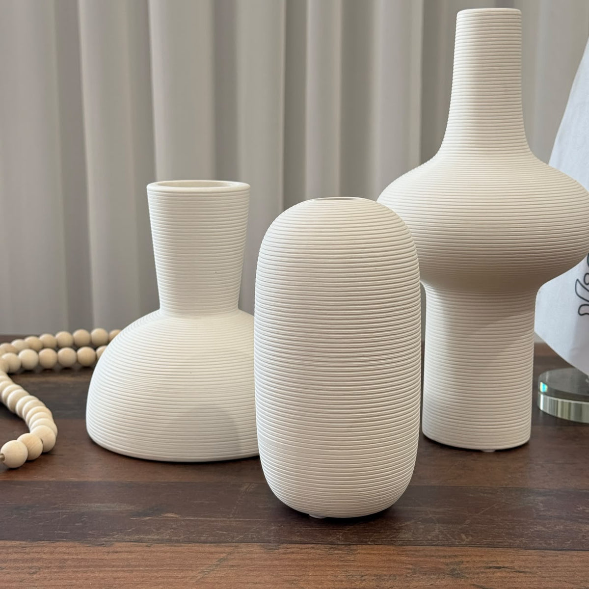 3-Piece Ribbed Ceramic Vase Collection