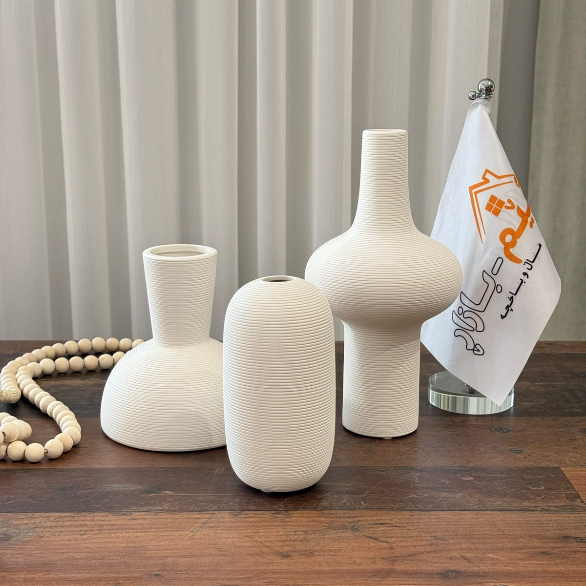3-Piece Ribbed Ceramic Vase Collection