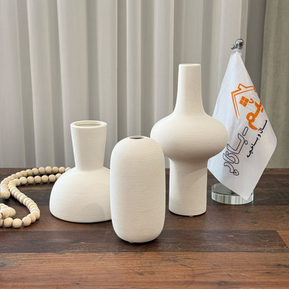 3-Piece Ribbed Ceramic Vase Collection