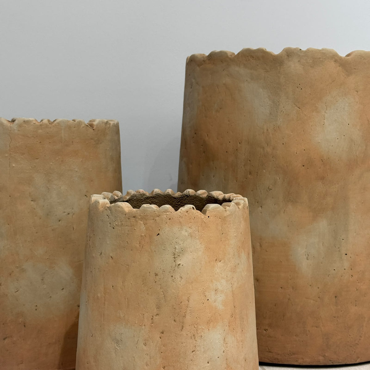 Handcrafted Scalloped Rim Rustic Pots