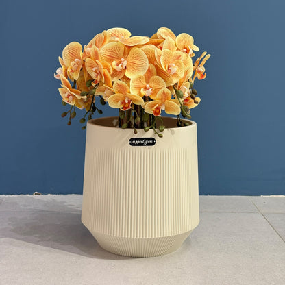 Modern Ribbed Plastic Planter Pot with Matching Drainage Saucer Tray