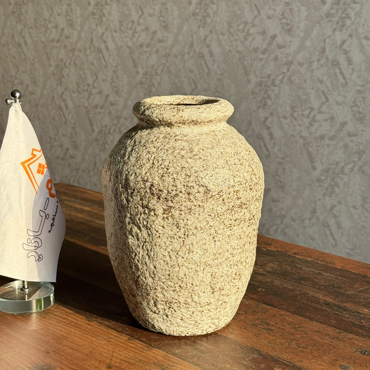 Textured Stoneware Ceramic Vase with Carved Rustic Finish