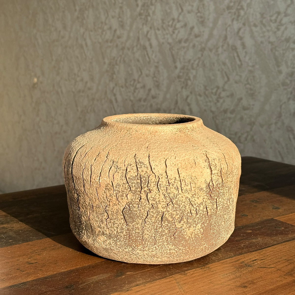 Rustic Textured Terracotta Round Jar Vase