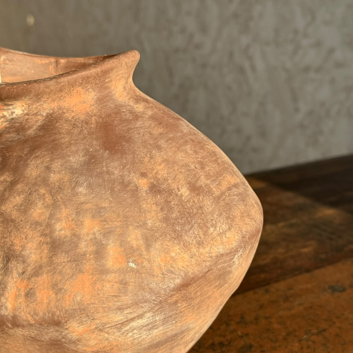 Rustic Terracotta Clay Pitcher Vase with Side Handle