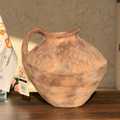 Rustic Terracotta Clay Pitcher Vase with Side Handle