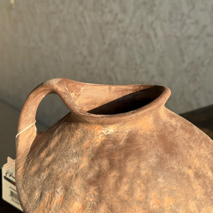 Rustic Terracotta Clay Pitcher Vase with Side Handle
