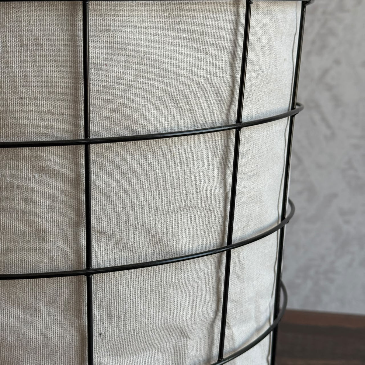 Modern Metal Grid Laundry Hampers with Wooden Covers & Fabric Liners