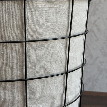 Modern Metal Grid Laundry Hampers with Wooden Covers & Fabric Liners