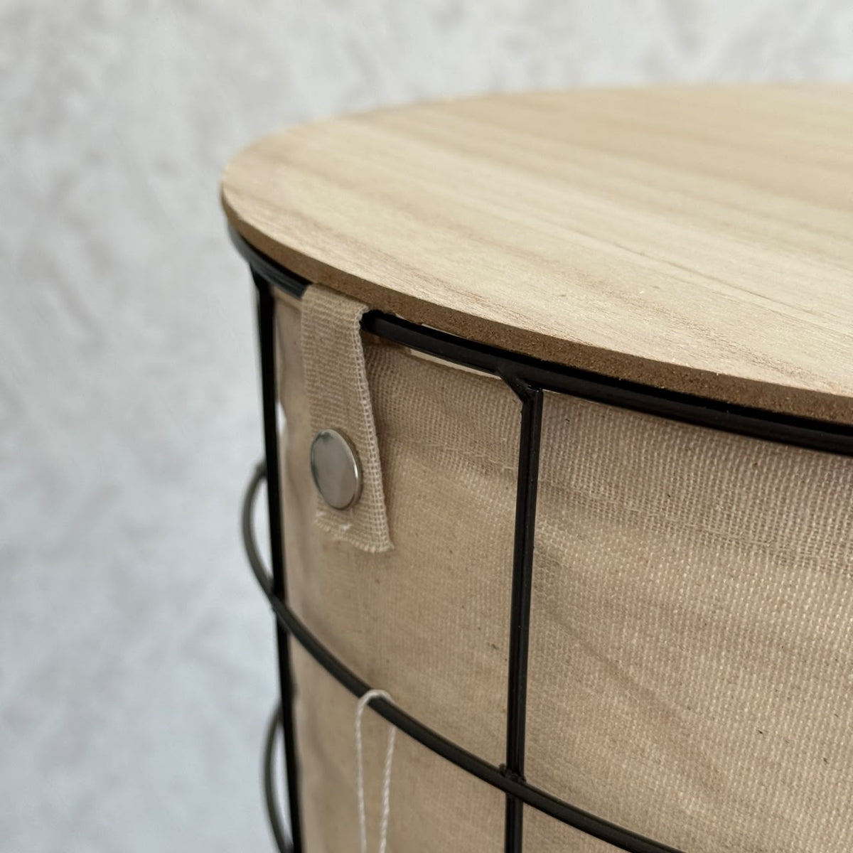 Modern Metal Grid Laundry Hampers with Wooden Covers & Fabric Liners
